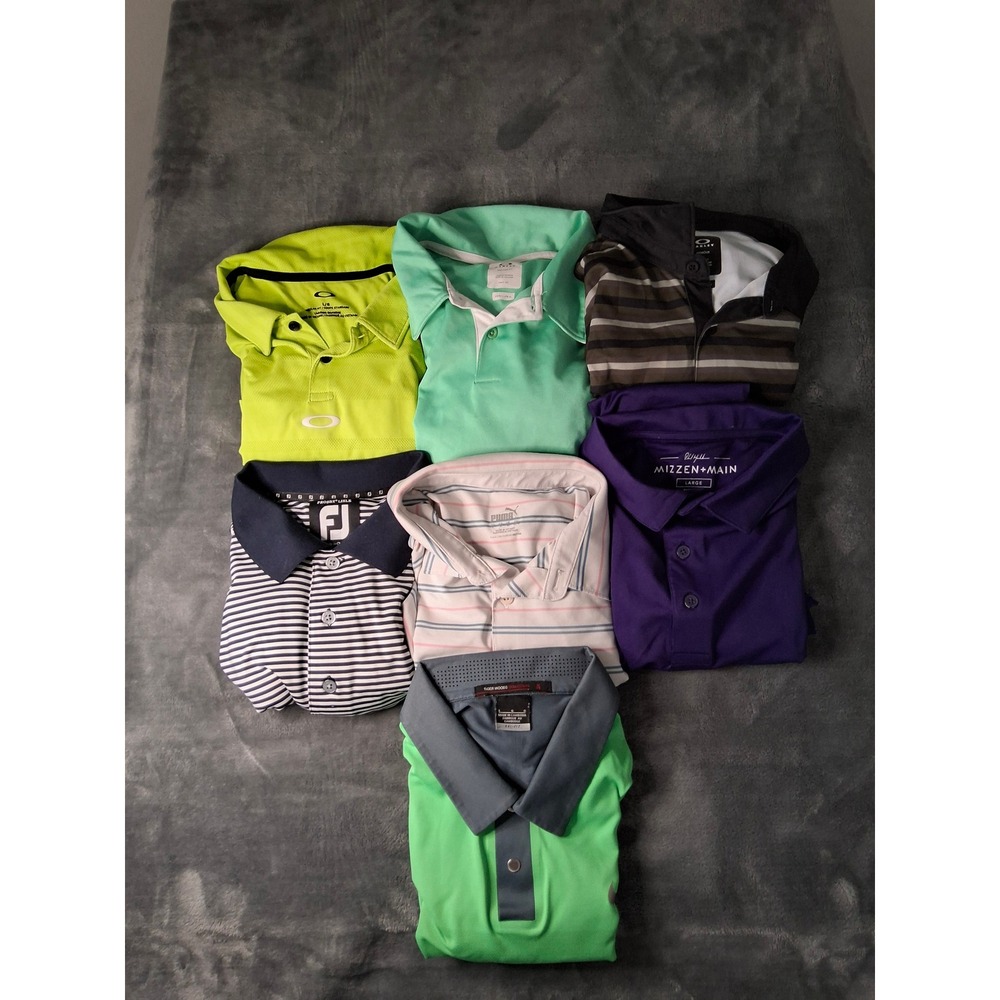 Mens Golf Polo Bundle 7pc Oakley Nike Tiger Woods FootJoy Mizzen Main Puma Large